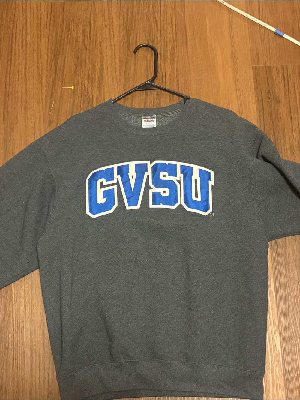 Jerzees Grey Crewneck Sweatshirt with Blue and Red Tag